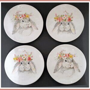 NEW RARE Certified International Set of 4 Sweet Easter Bunny Salad Plates 8.5"